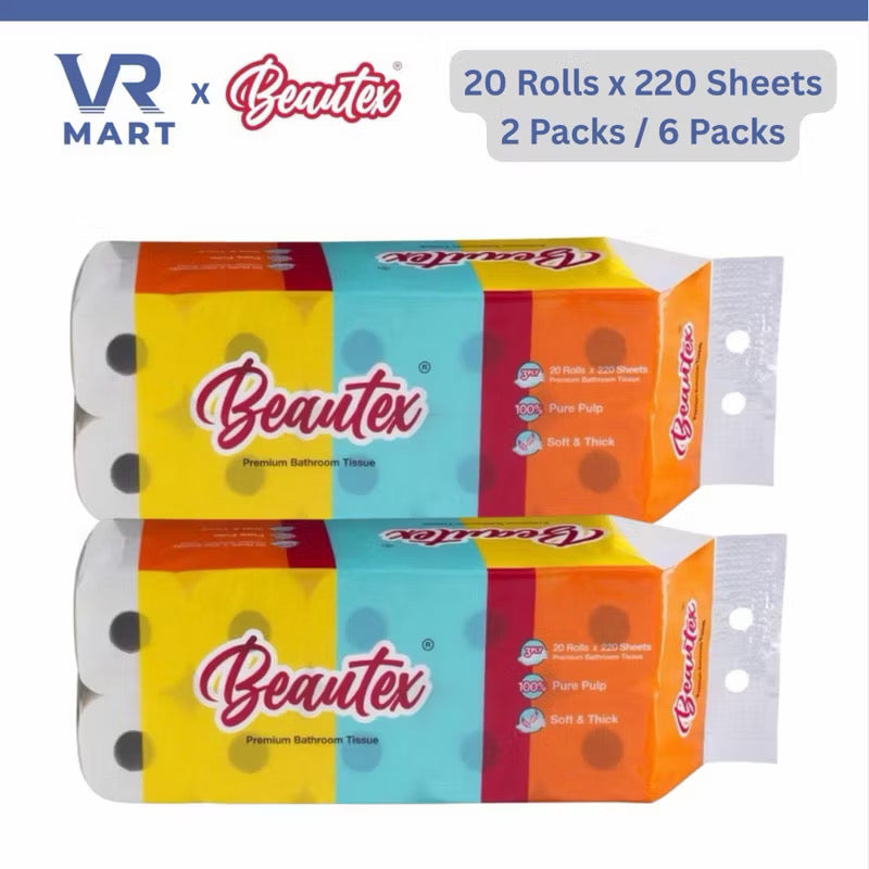 Beautex 3Ply Toilet Paper Rolls / Toilet Tissue Paper Rolls (20 Rolls x 220 sheets)