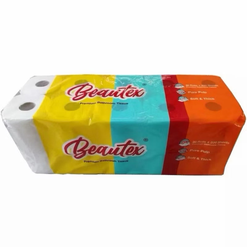 Beautex 3Ply Toilet Paper Rolls / Toilet Tissue Paper Rolls (20 Rolls x 220 sheets)